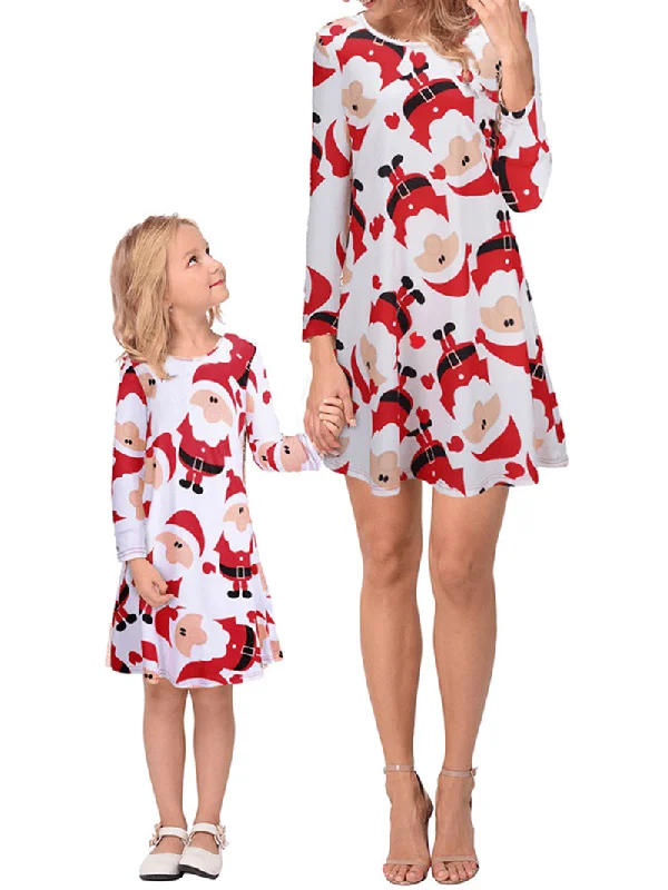 wrap-around dressWomen Christmas Snowman Print Parent-Child Dress