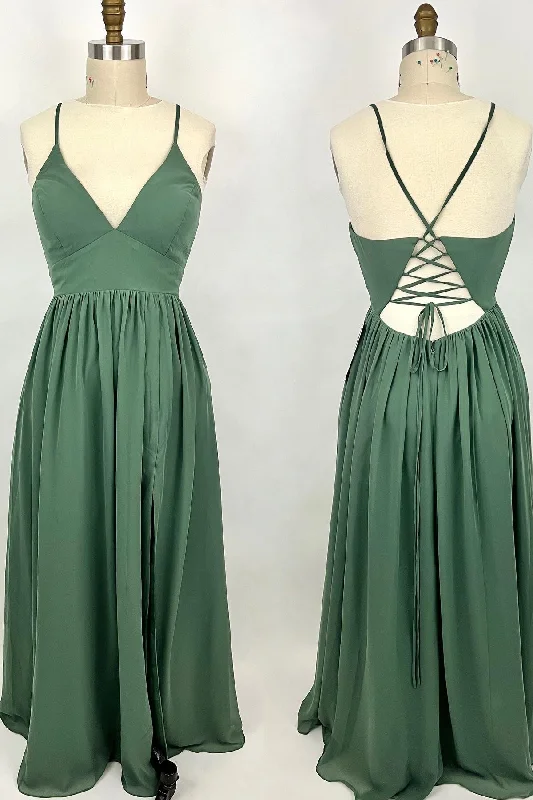 Price Drop long sleeve dressStraps Green A-line Long Formal Dress with Lace Up Back Price Drop long sleeve dressStraps Green A-line Long Formal Dress with Lace Up Back