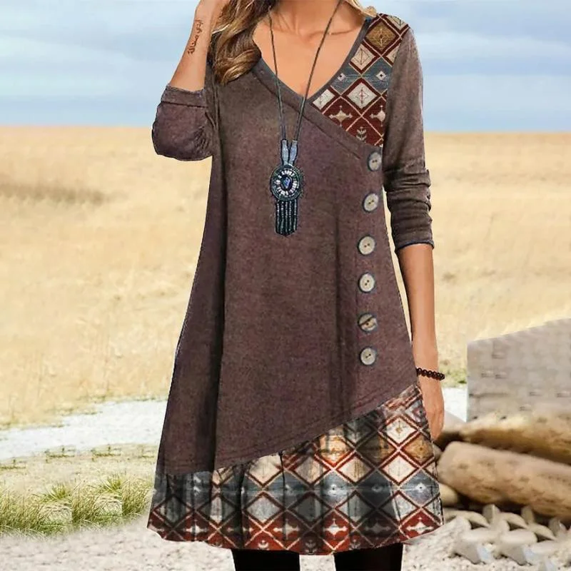 winter dressVintage Geometric Patchwork Dress