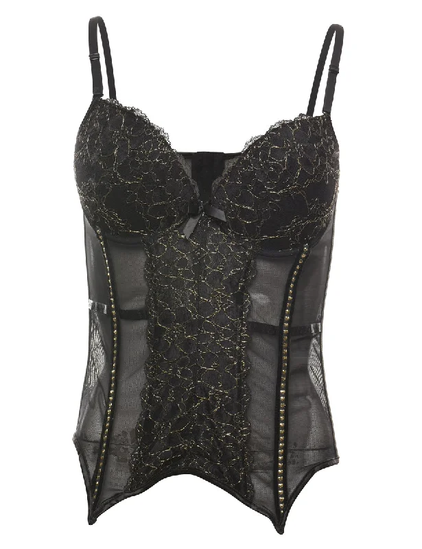 Limited Time Offer Sheer Effect Black & Gold Lace Bustier - S