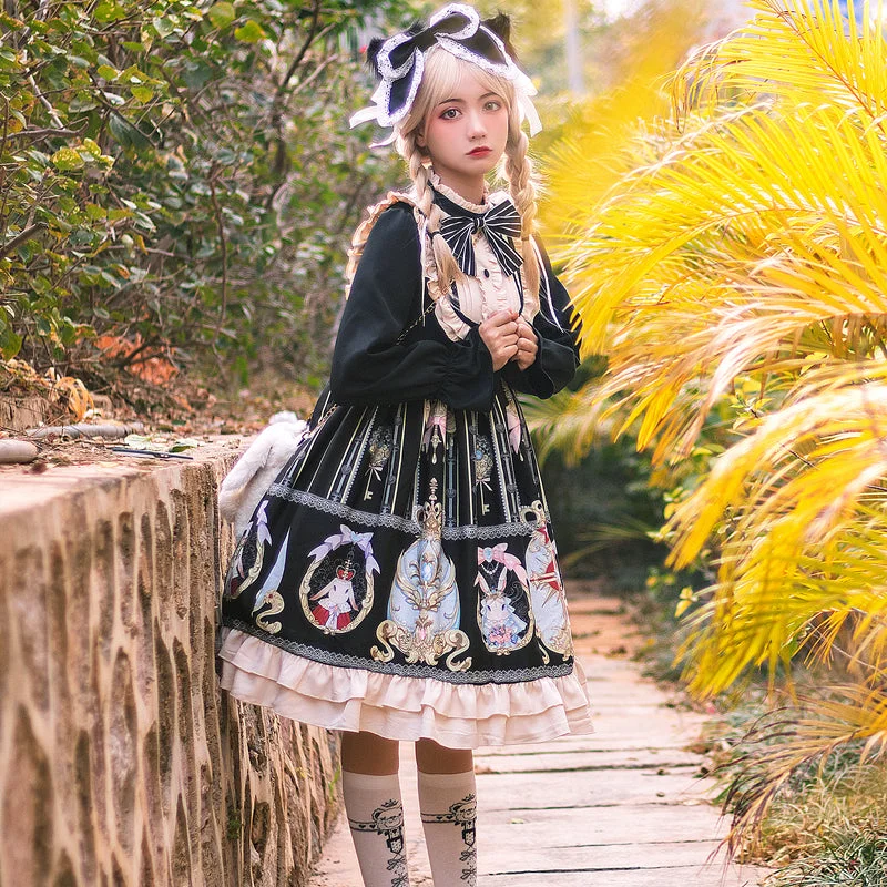 stylish party dressNiu Niu~Easter~Plus Size Lolita Dress Black Long Sleeve Vintage OP