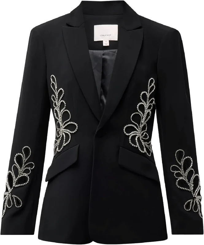 Super Deal Cinq a Sept Women's Rhinestone Paisley Cheyenne Blazer, Black, 2