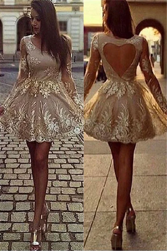 Daily Deals Elegant Long Sleevess Open-Back Heart Short Homecoming Dresses