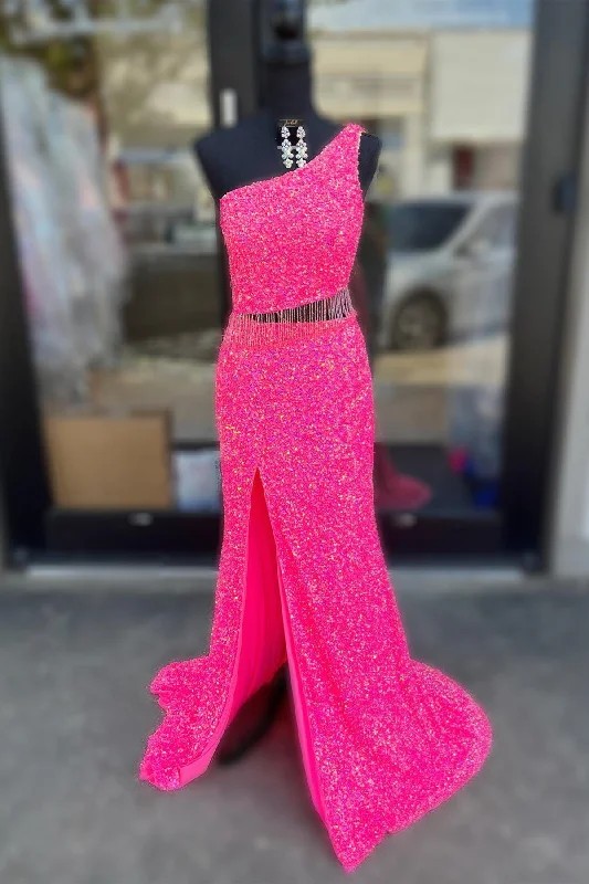 Great Deals modern dressFuchsia One Shoulder Sequins Tassels Cut-Out Long Prom Dress with Slit Great Deals modern dressFuchsia One Shoulder Sequins Tassels Cut-Out Long Prom Dress with Slit