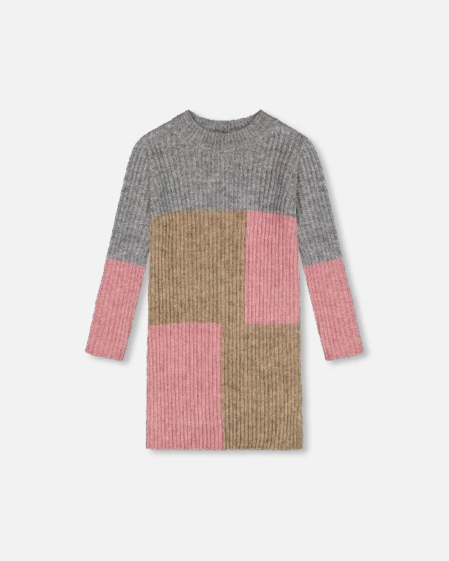 velvet dressColorblock Sweater Dress Gray, Golden And Pink