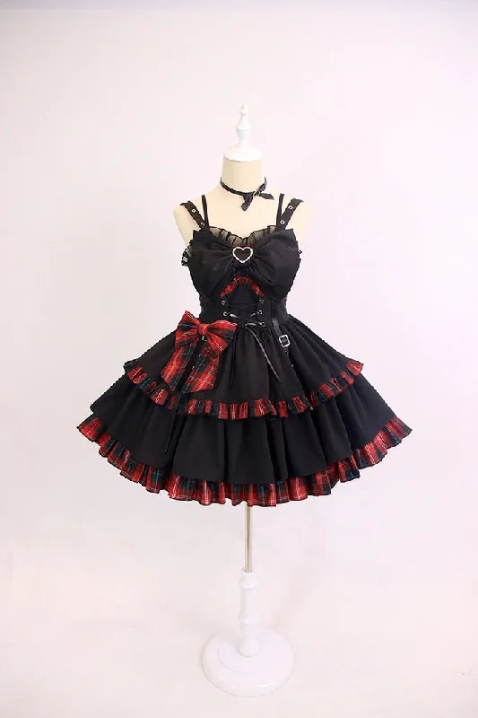 sophisticated dressAlice Girl~Black Lolita Dress~Little Spicy Plaid JSK Dress