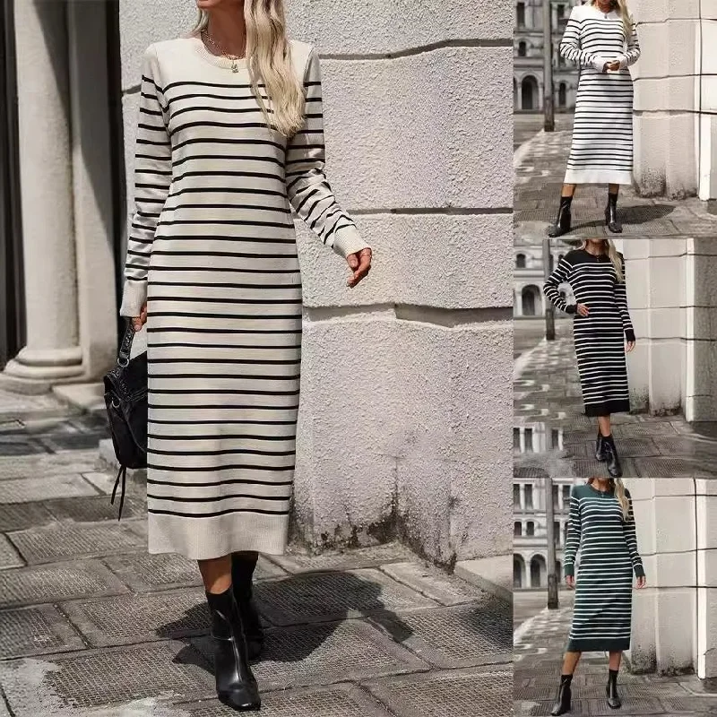 office dressWomen's Knitwear Striped Dress Fashion Dress