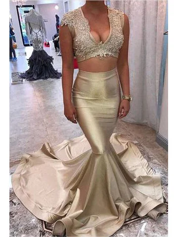 Limited Time Offer Two Piece Prom Dresses V-neck Sweep Train Long Mermaid Prom Dress Sexy Evening Dress JKS301 Limited Time Offer Two Piece Prom Dresses V-neck Sweep Train Long Mermaid Prom Dress Sexy Evening Dress JKS301