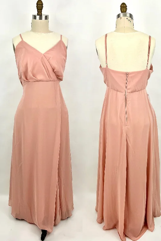 Seasonal Sale evening dressStraps Blush Pink Chiffon Straps Long Bridesmaid Dress