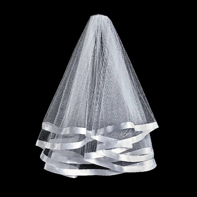 classic fit-and-flare dressTwo Tiered Satin Edge Veil