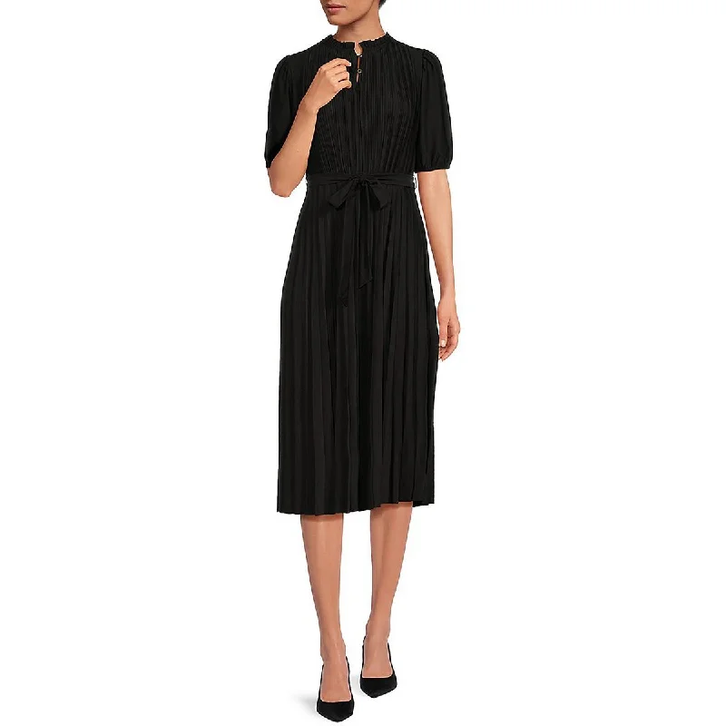 Mega Deal lace-up dressWomens Shutter Pleat Puff Sleeve Midi Dress