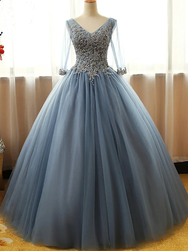 Limited Quantity Half Sleeve Prom Dresses Floor-length Long Dusty Blue Ball Gown Prom Dress JKL1403 Limited Quantity Half Sleeve Prom Dresses Floor-length Long Dusty Blue Ball Gown Prom Dress JKL1403