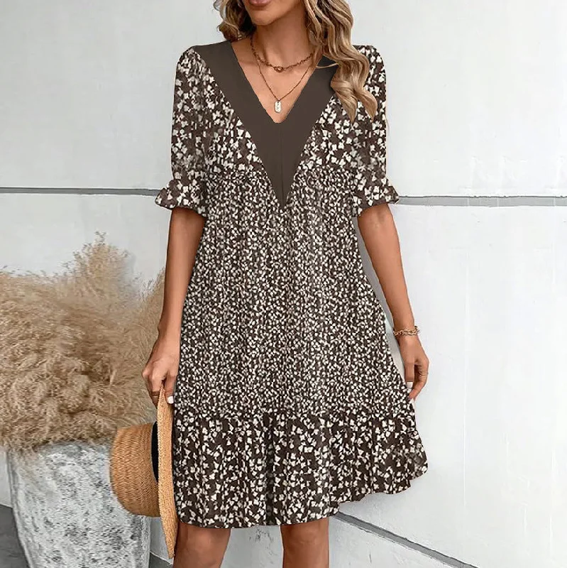 off-shoulder dressFashion V-neck Loose Short Sleeve Dress