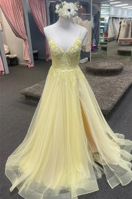 Price Smash one-shoulder dressLight Yellow Deep V Appliques Long Prom Dress with Slit Price Smash one-shoulder dressLight Yellow Deep V Appliques Long Prom Dress with Slit