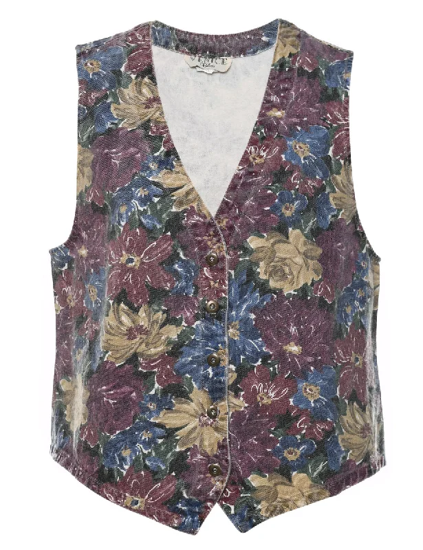 wool coatFloral Pattern Multi-Colour Denim Waistcoat  - M