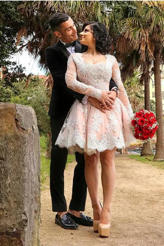 Major Savings Ivory Lace Pink Long Sleeves Cute Homecoming Dresses Short Prom Hoco Graduation Dress NA1431 Major Savings Ivory Lace Pink Long Sleeves Cute Homecoming Dresses Short Prom Hoco Graduation Dress NA1431