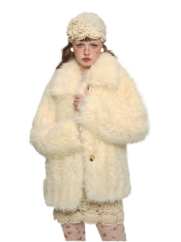 relaxed fit coatPlush Fleece Collar Faux Fur Loose Jacket