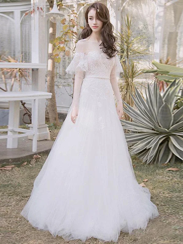Deal of the Day Long Sleeve Prom Dresses A-line Scoop Floor-length Lace Long Fairy Prom Dress JKL1276