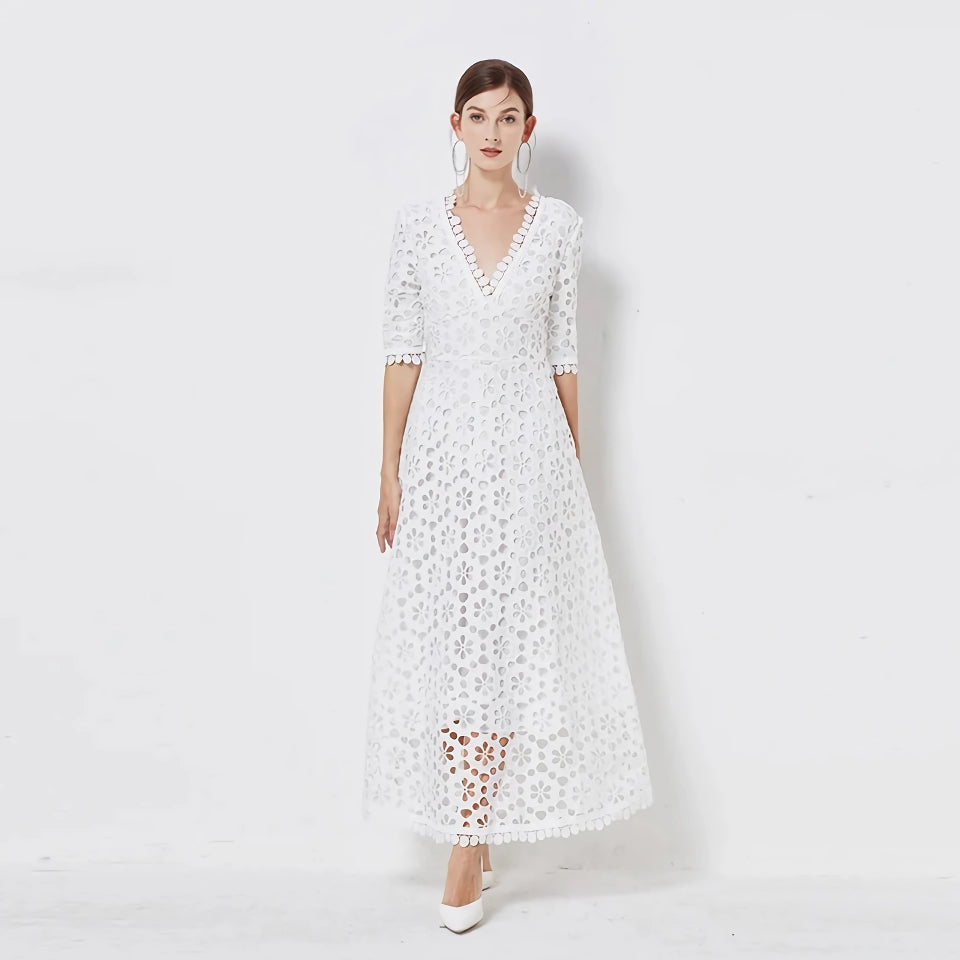 midi dressElegant V-Neck Lace Maxi Dress