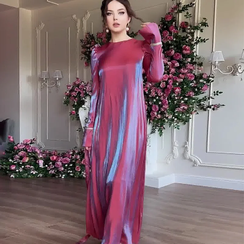 Year-End Sale long sleeve dressGlitter Glazed Satin Elegant Large Swing Dress