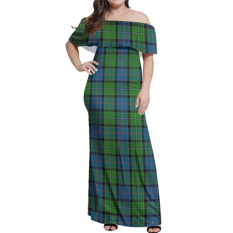 Year-End Sale Stirling Tartan Off Shoulder Long Dress