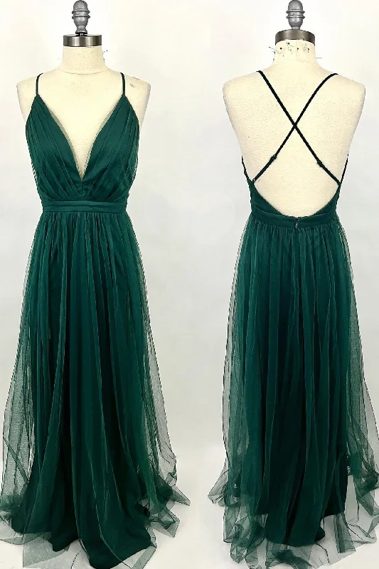 Best Bargains ruched dressStraps Dark Green Tulle A-line Full Length Bridesmaid Dress Best Bargains ruched dressStraps Dark Green Tulle A-line Full Length Bridesmaid Dress