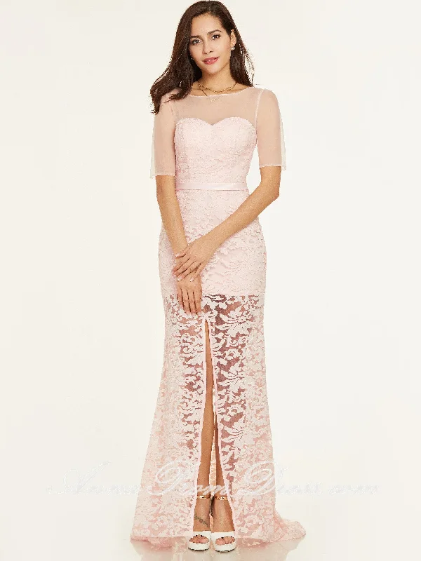 Bonus Savings Cheap Prom Dresses Slit Sheath Short Sleeve Pearl Pink Peach Lace Long Prom Dress 412705 Bonus Savings Cheap Prom Dresses Slit Sheath Short Sleeve Pearl Pink Peach Lace Long Prom Dress 412705