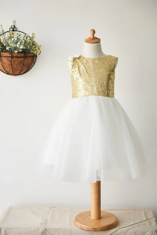 layered dressA-Line Gold Sequins  Flower Girl Dress