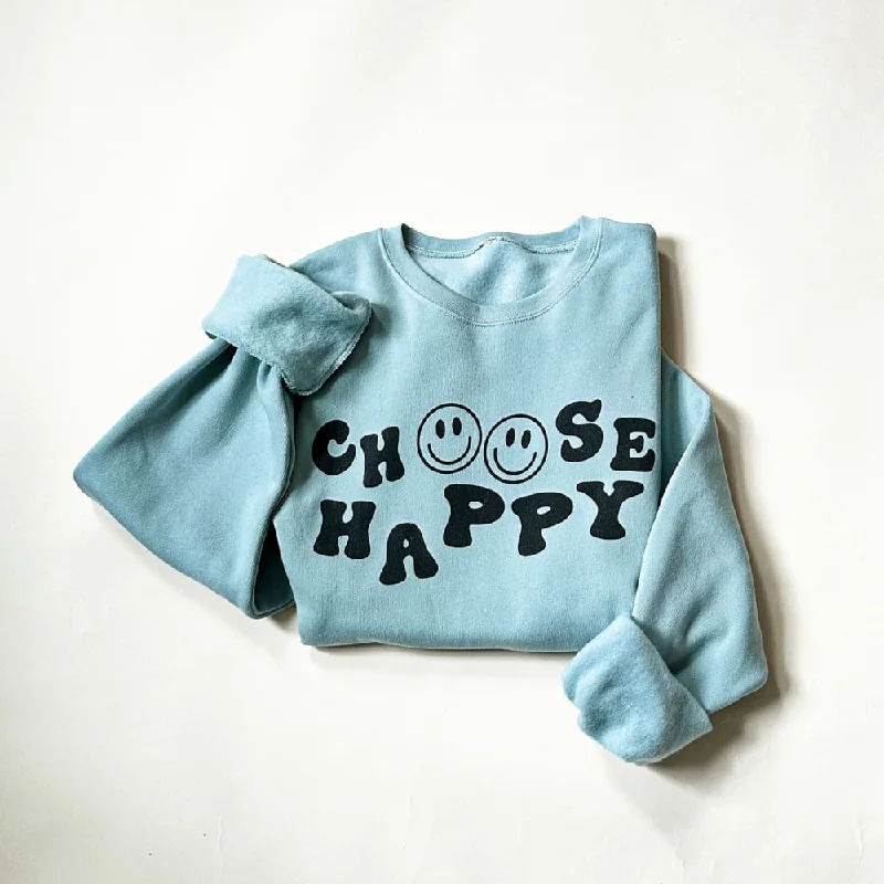 Price Fest minimalistic workout hoodieChoose Happy Sweatshirt - Dusty Blue