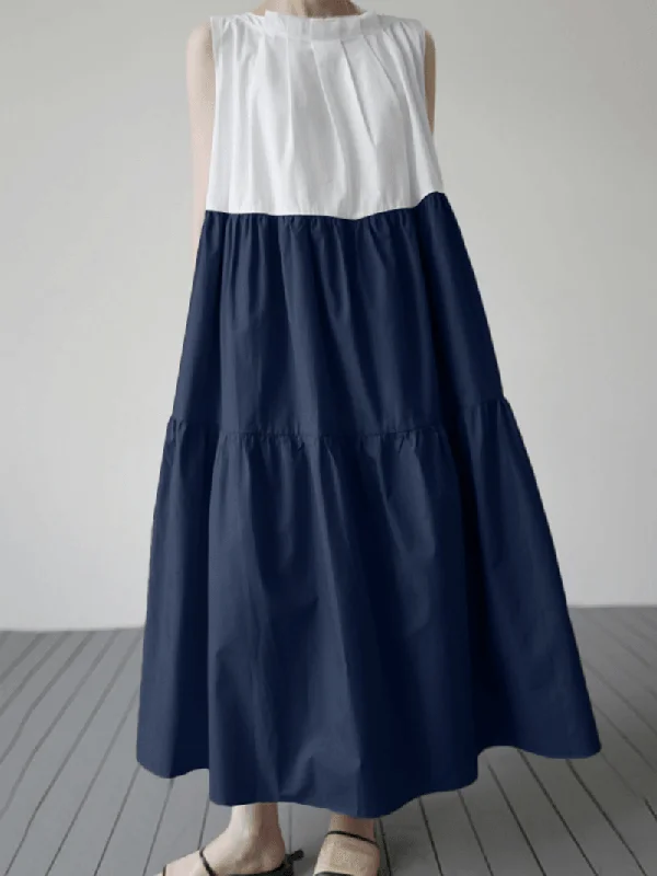 shift dressSleeveless Contrast Color Leisure Maxi Dress