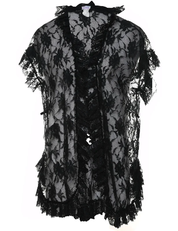 stylish raincoatBlack Lace Trim Dressing Gown - M