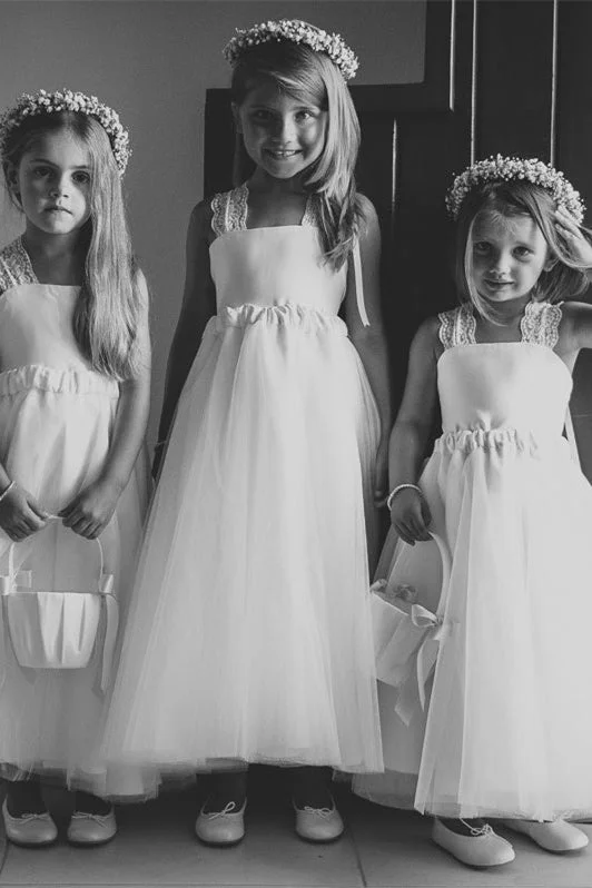 floral dressAdorable A-Line White Long Flower Girl Dress with Criss Back