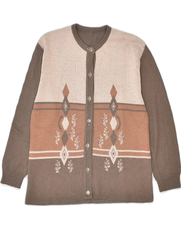 Instant Discount relaxed fit hooded sweatshirtVINTAGE Womens Cardigan Sweater UK 14 Large Brown Colourblock
