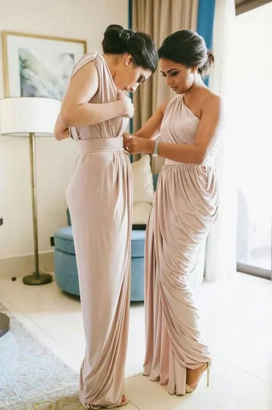 elegant evening dressElegant One Shoulder Blush Long Bridesmaid Dress