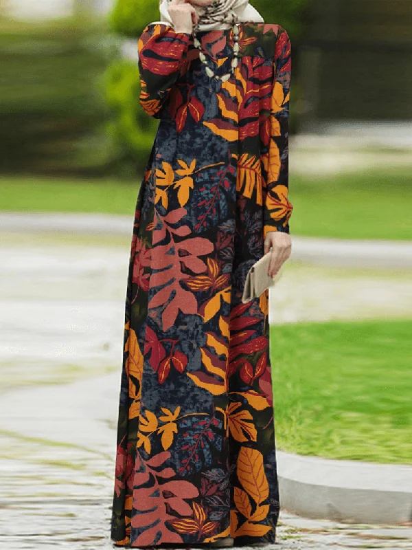 draped dressWomen Vintage Flowers Print Puff Sleeve Lace-Up Bohemian Maxi Dress