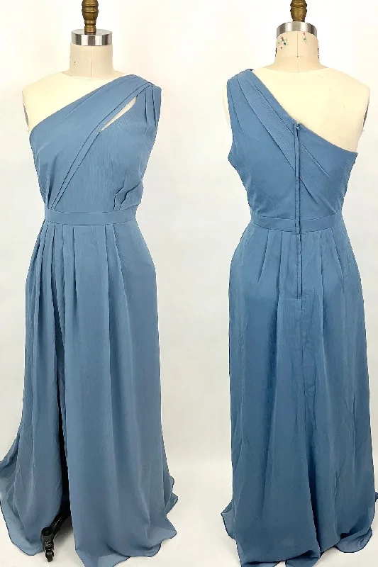 Flash Deals pleated dressOne Shoulder Misty Blue Chiffon A-line Long Bridesmaid Dress Flash Deals pleated dressOne Shoulder Misty Blue Chiffon A-line Long Bridesmaid Dress