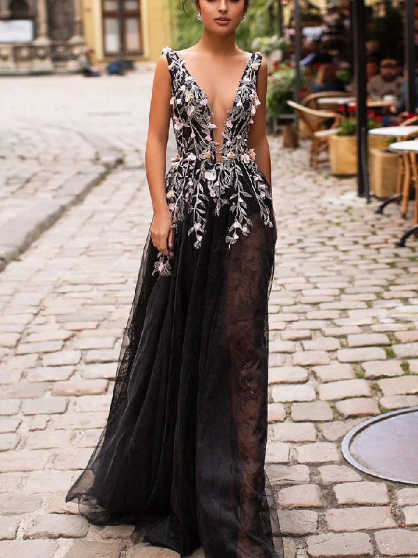 Best Bargains Black Prom Dresses Scoop Aline Sweep Train Long Sheer Lace Prom Dress JKL1431 Best Bargains Black Prom Dresses Scoop Aline Sweep Train Long Sheer Lace Prom Dress JKL1431