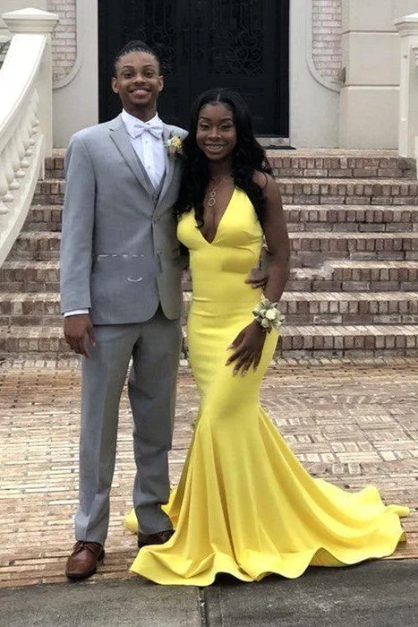 Deal Alert Chic Backless V-neck daffodil Affordable Mermaid Prom Party Gowns on Sale Deal Alert Chic Backless V-neck daffodil Affordable Mermaid Prom Party Gowns on Sale