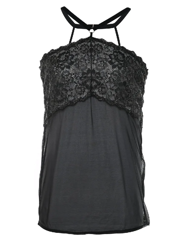 Last Chance Black Lace Strappy Babydoll - S
