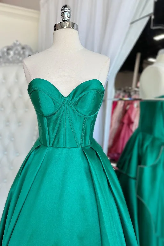 long-sleeve floral dressSweetheart Green Satin A-line Long Formal Gown