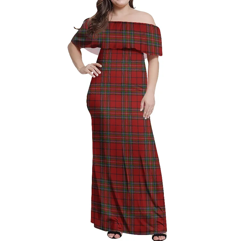 Steals and Deals Stewart of Galloway Tartan Off Shoulder Long Dress