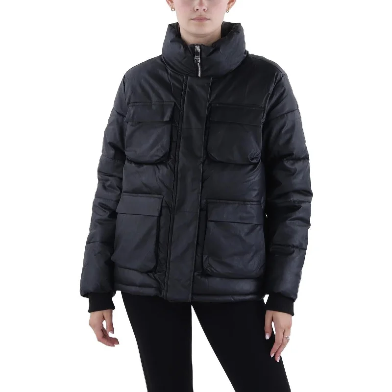 wool coatWomens Faux Leather Cold Weather Puffer Jacket