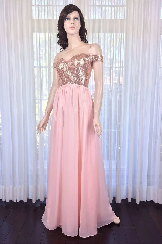 Markdown Madness structured dressPink Sequin Off-the-Shoulder Long Bridesmaid Dress Markdown Madness structured dressPink Sequin Off-the-Shoulder Long Bridesmaid Dress