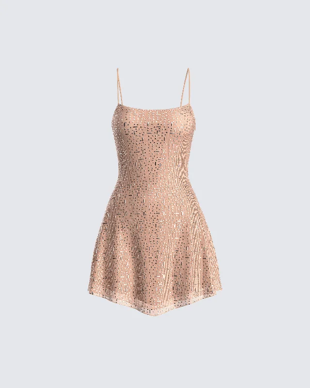 fitted bodycon dressDaphne Nude Rhinestone Mini Dress