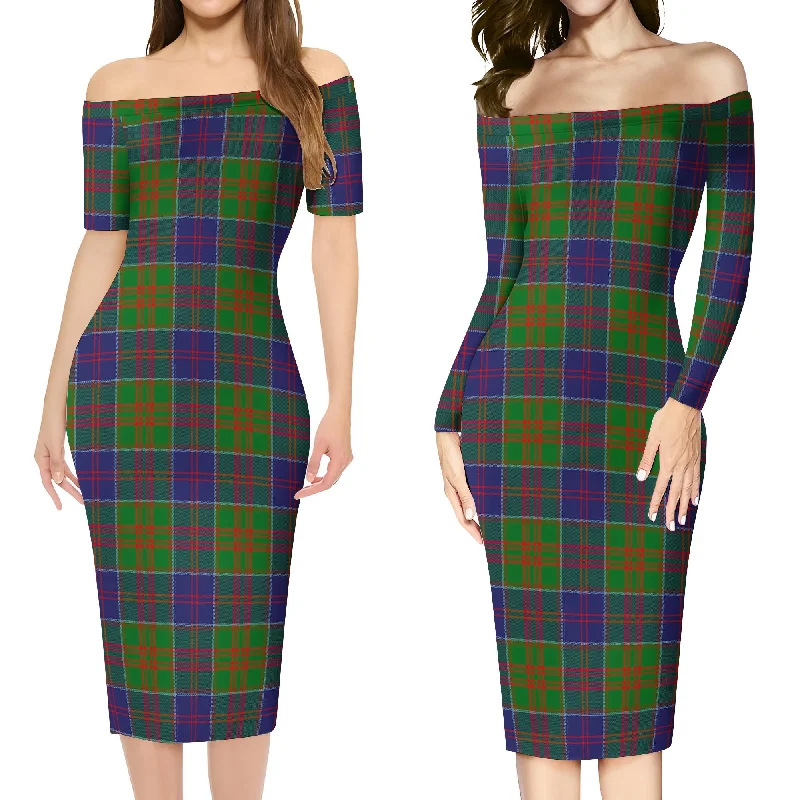 Inventory Reduction Stewart of Appin Hunting Modern Tartan Off Shoulder Lady Dress