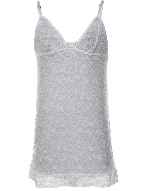 sporty outerwearWhite Lace Sheer Slip Dress - L