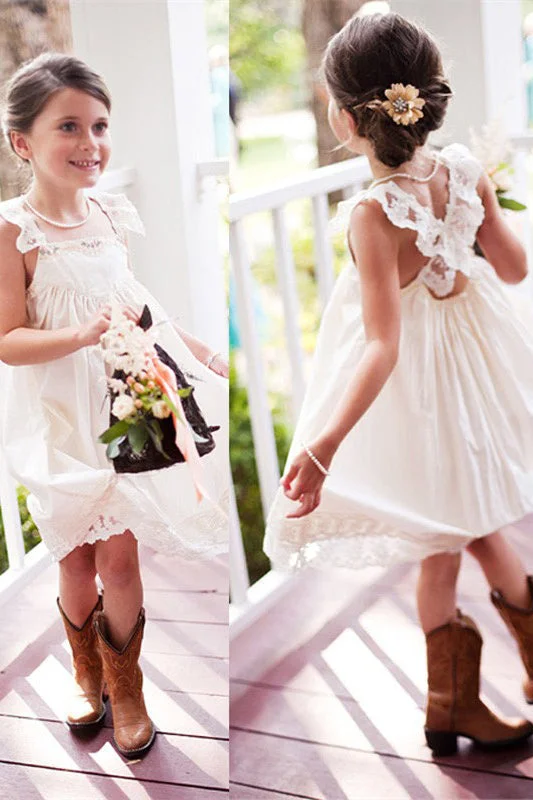 fitted dressPretty A-line Knee Length White Beach Flower Girl Dress