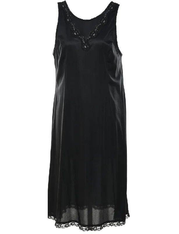 casual coatClassic Black Lace Trim Slip Dress - L