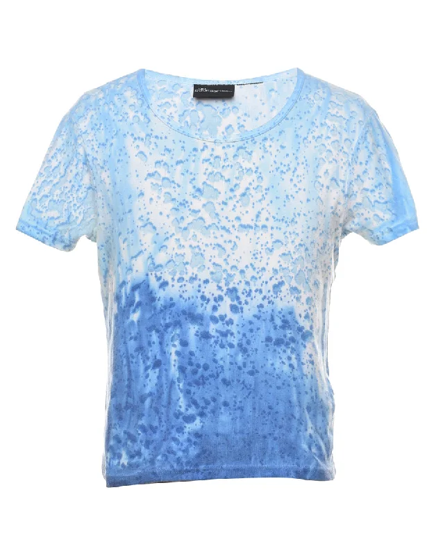 Referral Discount Blue & White Tie Dye Design T-Shirt - S