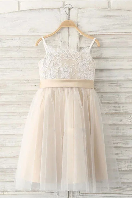 cocktail party dressPrincess Champagne Flower Girl Dress with Bow Knot